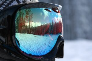 Person Wearing Ski Goggles In A Snowy Weather
